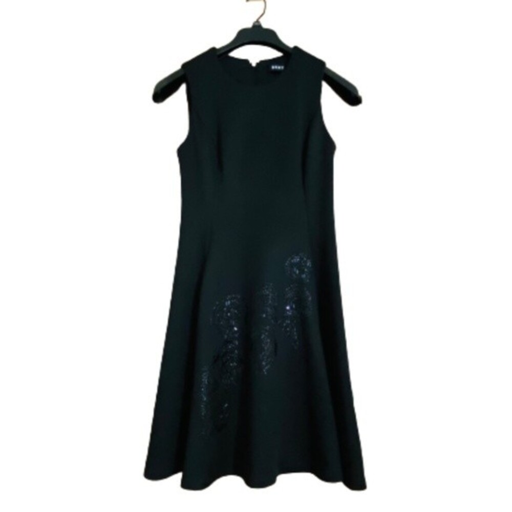 DKNY Cocktail A-Line Sleeveless Dress with Beaded Details and Side Pocke…